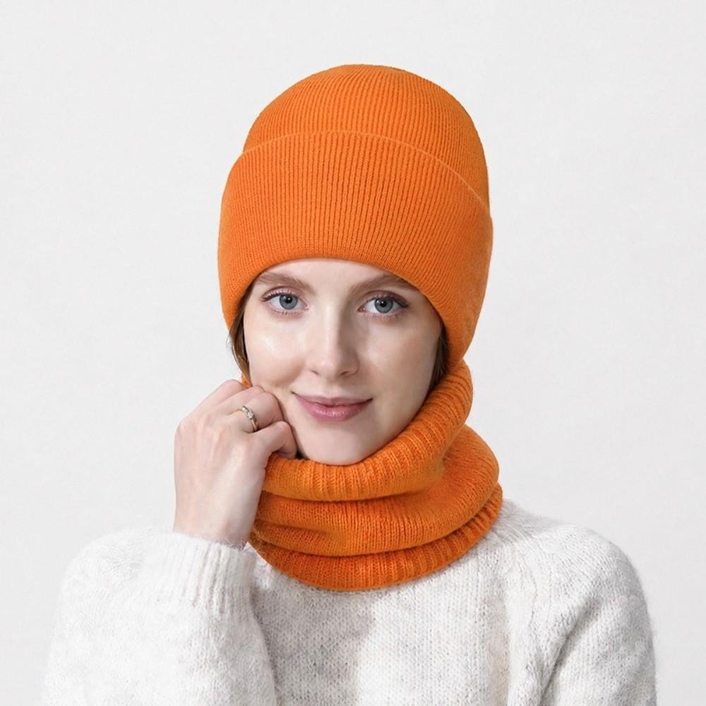 Windproof Knitted Beanies Solid Color Couple Hat Scarf Set Winter Hat  Casual Daily Wear