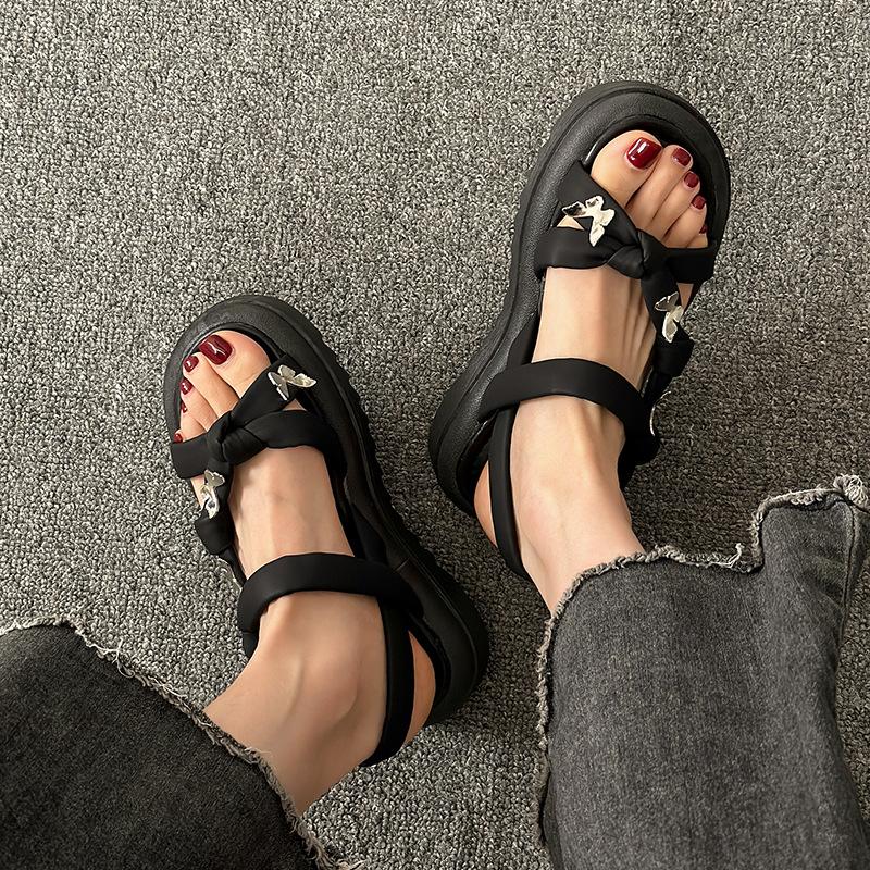 Fashion Sandals Women's Summer Fashion Thick Bottom Roman Shoes Casual Beige Black Flat Cross Strap Slip On Sandales for Women 2025