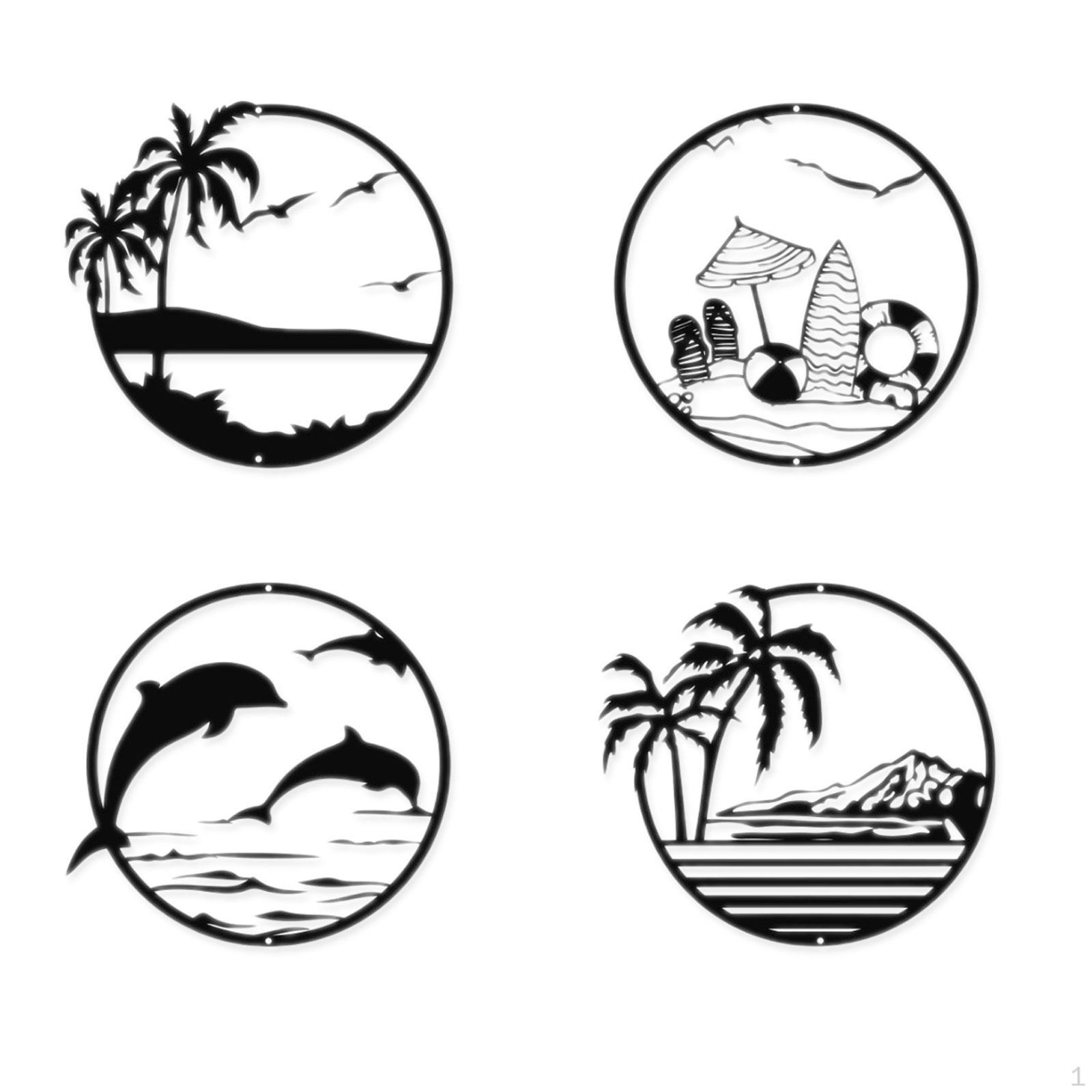 

4 Pieces Beach Wall Art Metal Modern Ready to Hang Artwork Ornament Home Decoration Decor for