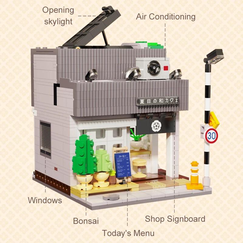 1116Pcs LED City Japanese Style Summer Restaurant Coffee House Building Blocks Friends Light Shop Bricks Toys Children Gift