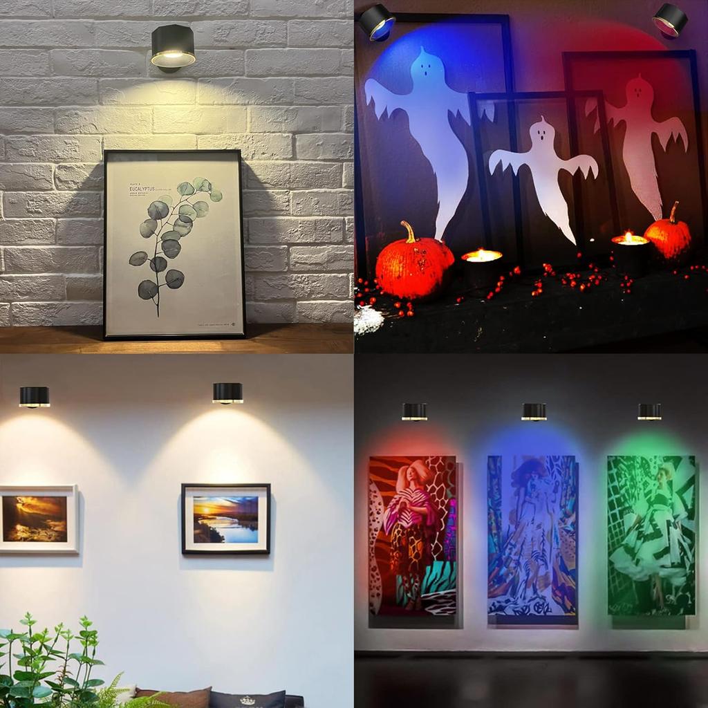 LED Wall Mounted Reading Lights, Wall Sconce 4 Color Modes & 3 Brightness, 2 Pack Wall Lights Rechargeable Battery Operated 360°Rotate Cordless