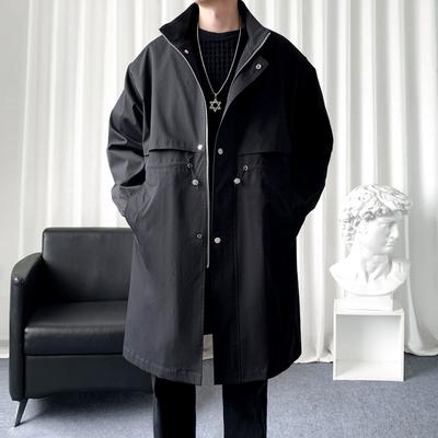 Autumn and Winter Men's Korean Style Windbreaker Men's Coat Young Middle-length Waist-hugging Handsome Windbreaker Jacket