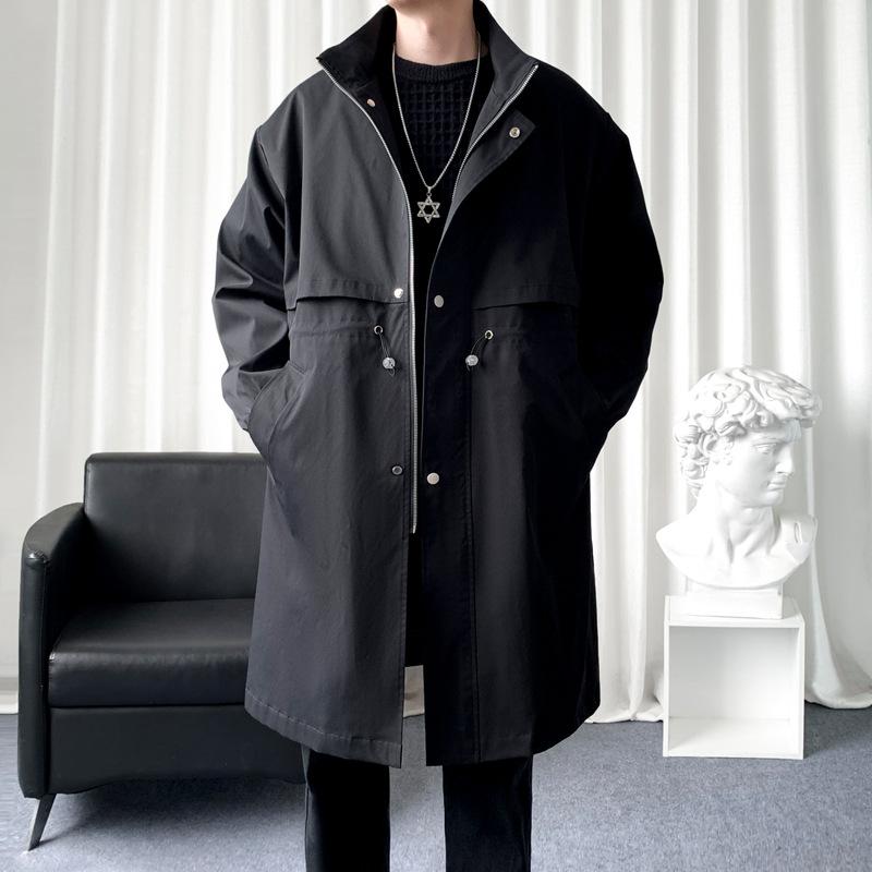 Autumn and Winter Men's Korean Style Windbreaker Men's Coat Young Middle-length Waist-hugging Handsome Windbreaker Jacket