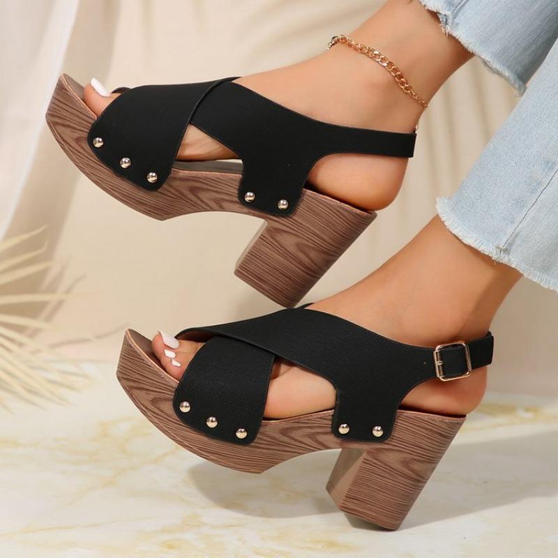 Fashion Sandal of Women British Style Rome Shoe High Heels Comfy Soft Summer Sandalias Casual Slipper Wedge Metal Buckle Platform Sandal