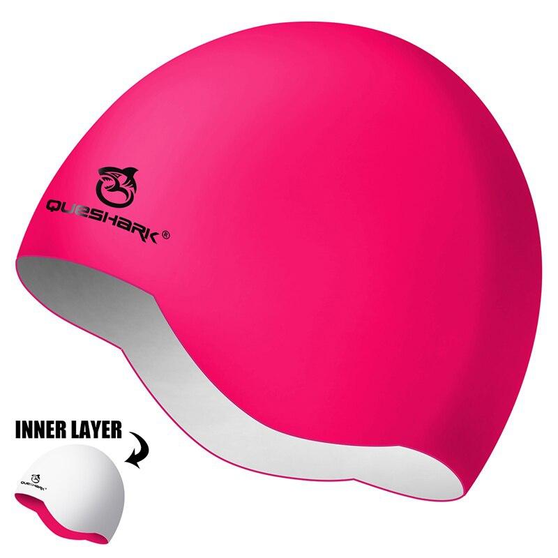 

Силиконовая водонепроницаемая шапочка для плавания Queshark, бесшовная 3D-эластичная шапочка для плавания для дайвинга, двухсторонняя цветная