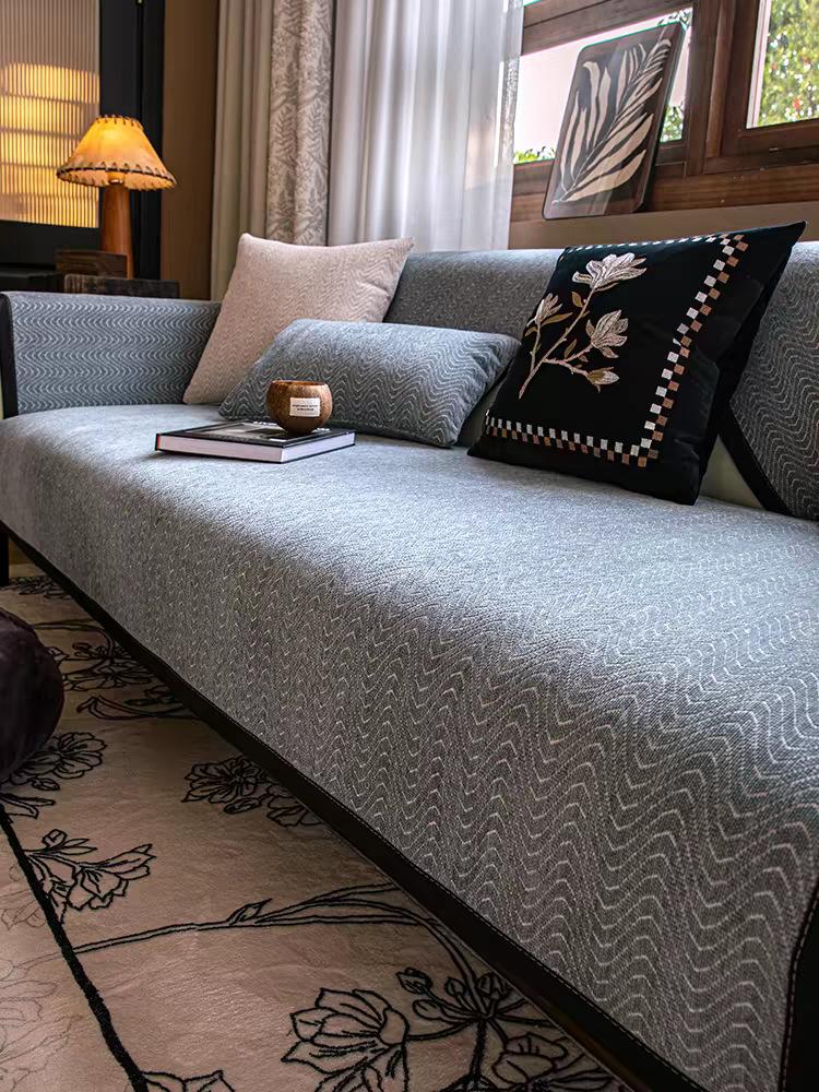 

Подушка для дивана в американском стиле из шенилла в полоску, противоскользящий чехол для дивана с геометрическим изгибом, однотонный светлый коврик для дивана класса люкс 70x70cm 1pcs