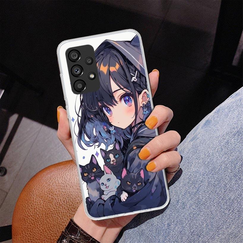 Cute Anime Ins Girls Animal Cat Phone Case For Samsung Galaxy A17 A16 A15 A14 A13 A57 A56 A55 A54 A53 A37 A36 A35 A34 A33 A26 A2