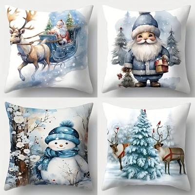 1pc Christmas Pillow Cover.reindeer,snowman,and Santa Claus Patterns Soft Throw Pillow Cover,zipper Closure for Sofa Decoration