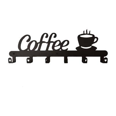 Metal Coffee Mug Holder Coffee Shaped Hook Rack 6 Hooks Hanging Coffee Cup Racks Wall-Mounted