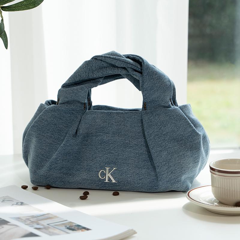 Calvin Klein Niche Knot Design Letter Cloud Bag Fabric Tote Bag Medium Women Bags Light-Blue 4K3198G-VGO