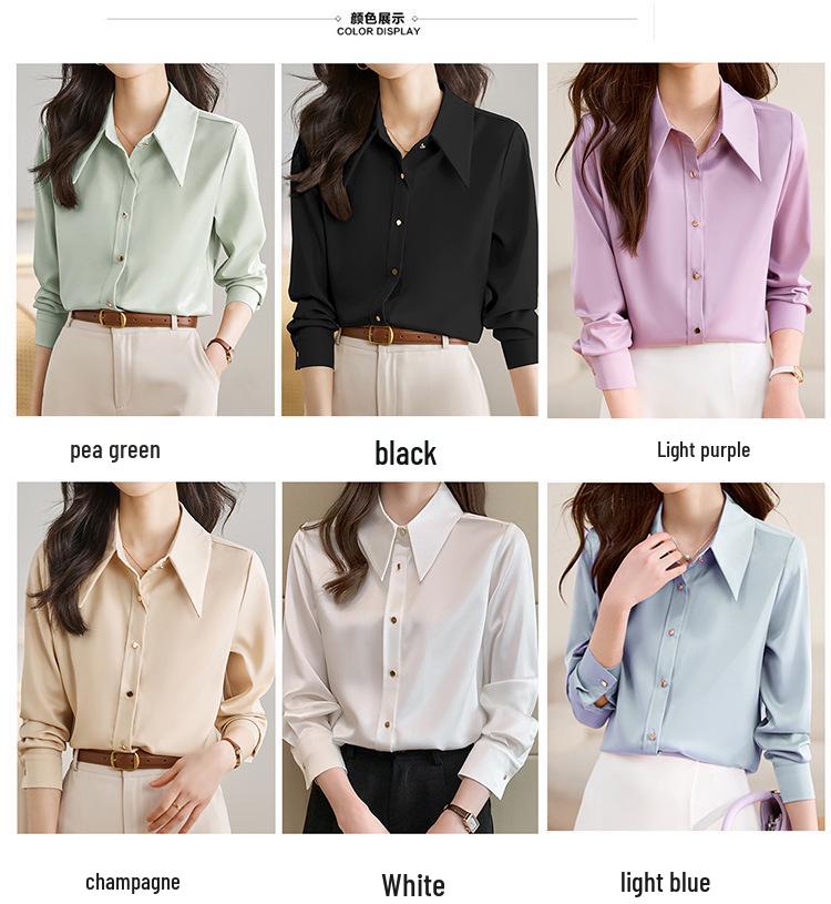 Women's Chic Early Spring Glossy Satin Long-Sleeve Shirt - Fashionable High-End Office Wear