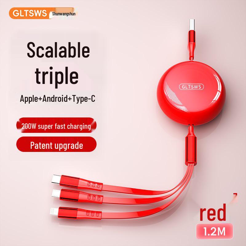 Shun Wang 120W Retractable 3-in-1 Fast Charging Cable for Apple & Huawei Phones