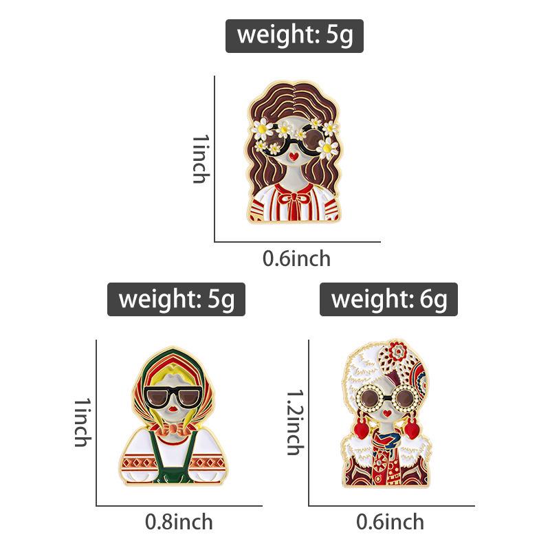 Cartoon Russian Girls Character Costume Images Enamel Pins Custom Ethnic Style Figure Souvenir Brooches Lapel Badge Jewelry Gift
