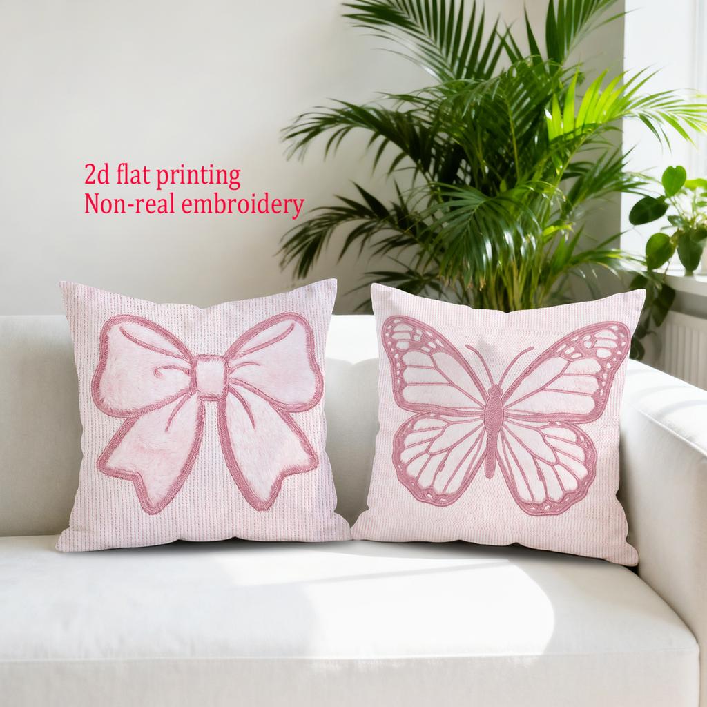 1/4pcs Pink Patterned 2D Flat Printed Pillowcases Sofa Cushion Cover Home Bedroom Room Decoration