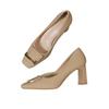 Fashion 2024 Spring and Autumn New Women's Shoes Fashion Solid Color Square Toe Shallow Mouth Metal Decoration Women's High Heels