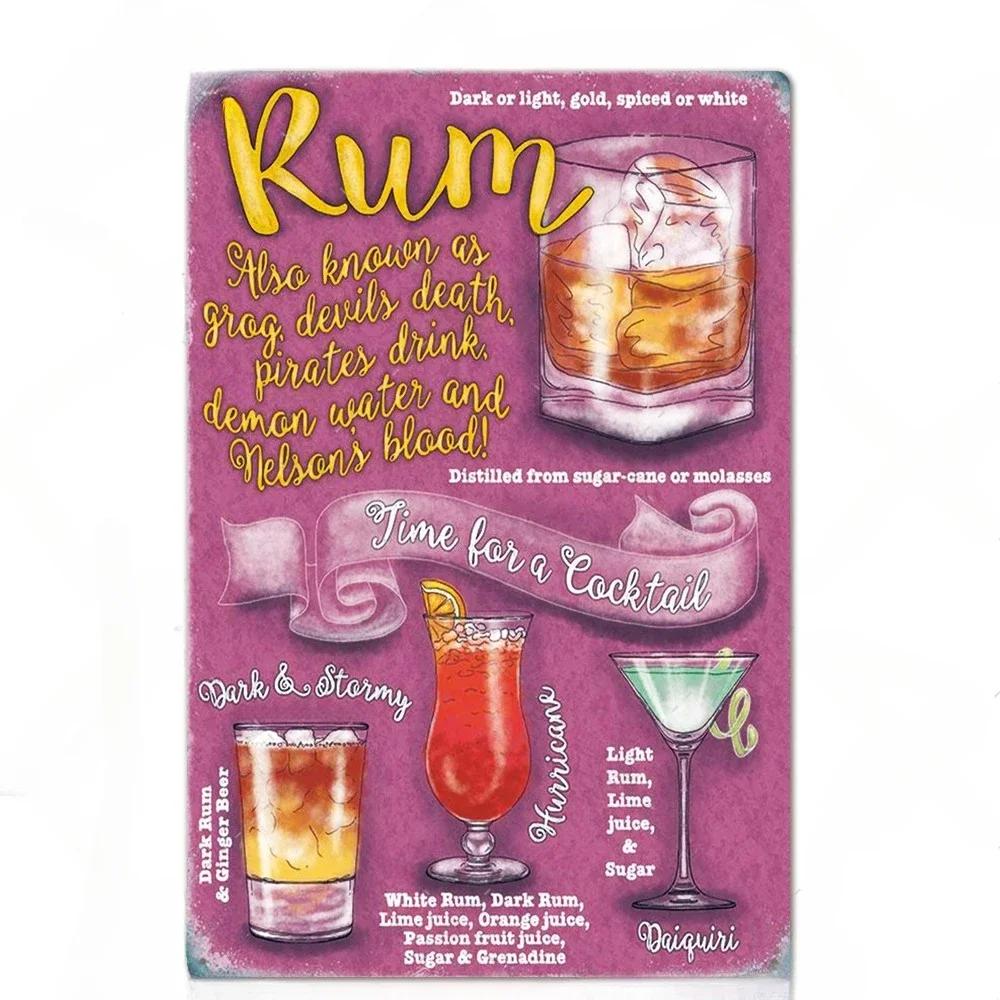 Cocktail Posters Decor Vintage Metal Tin Signs Plaque Metal Sign Wall Decor for Man Cave Bar Pub Club