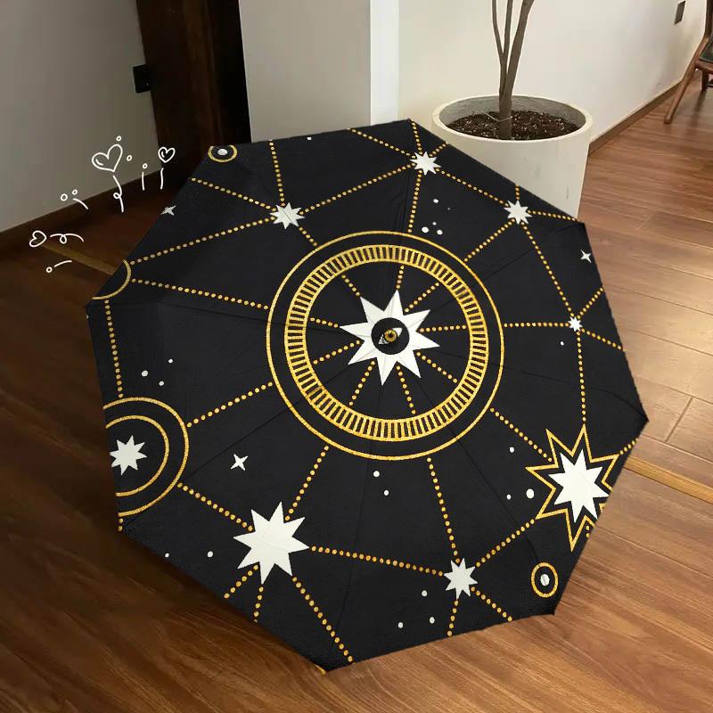 1pc Cosmic Pattern Starry Sky Automatic Folding Umbrella, Heavy Duty 8 Rib Iron Frame,  Suitable for Travel, Daily Use, Birthday, Decor Gift m0105107
