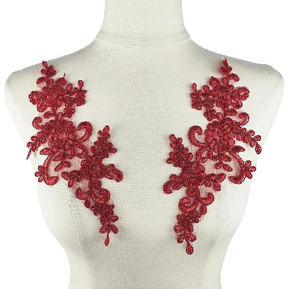 1 Pair Lace Flower Applique Beaded Rhinestones Sew On Embroidered Patches Applique Décor for Wedding Dress DIY Sewing Craft Decoration, Black 9.2 x