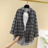 Collo alla coreana Manica lunga Monopetto Tasche applicate Camicia larga Stampa a quadri classica Camicia casual Blusa Abbigliamento femminile