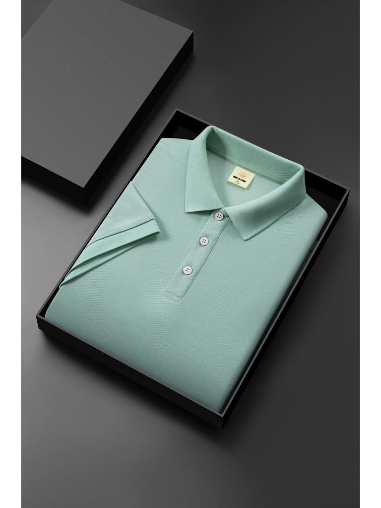 Men's 2024 Ice Silk Cool Short Sleeve Polo Shirt, Solid Color Lapel, Casual Summer Style