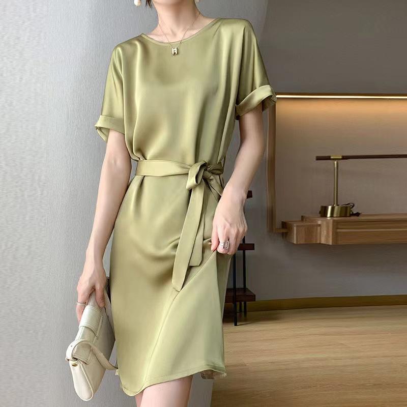 Temperament Heavy Draping Versatile Dress for Women, Summer French High-end Light Luxury Acetate Satin Waist-hugging Midi Skirt