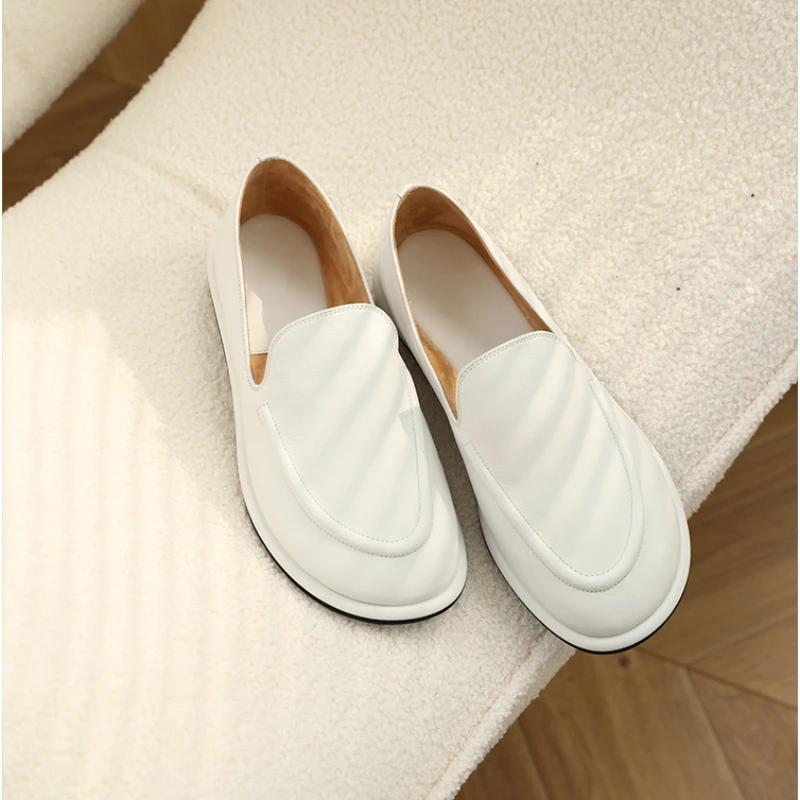 Loafers Women's Shoes 2025 New Spring Round Toe Slip-on Small Leather Shoes Casual Soft Leather Flat Mules
