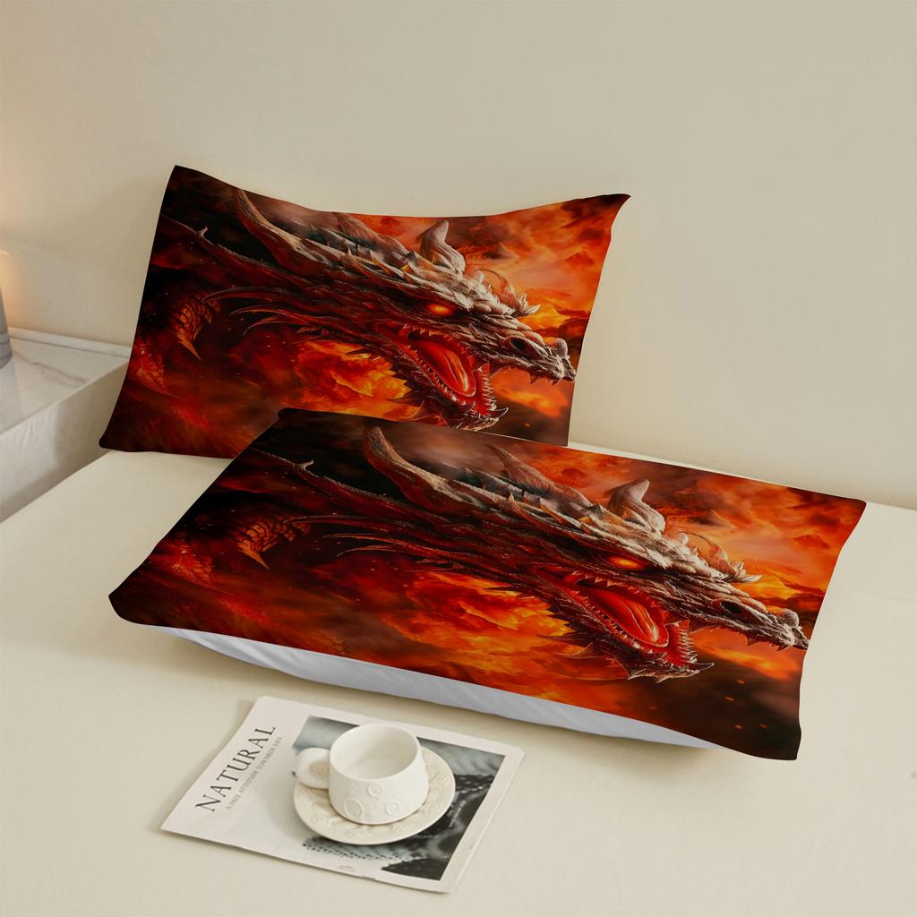 1pc Red Dragon Print Fitted Sheet 100% Polyester Durable Bedding Set Sheet for Home Bedroom Decoration Birthday Gift