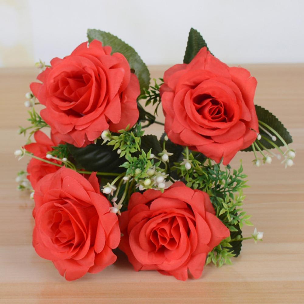 New 5 Heads Real Happy Flower Silk Photography Photo Gift Natural Simulated Rose Buds Crystal Grass Bouquet Home Decorative