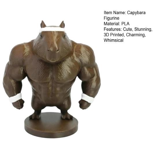Funny Capybara Figurine, 3D Printed Boxing/Muscular Animal Statue, Novelty Collectible Desktop Ornament for Home Office Shelf Decor