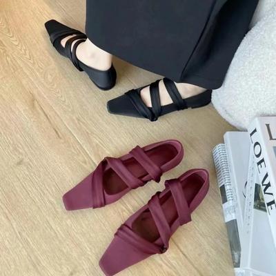 Fashion Women Flats Shoes Casual Women Shoes 2024 New Square Toe Summer Walking Mocasines Ballet Dance Shoes Solid Cross Belt Loafers