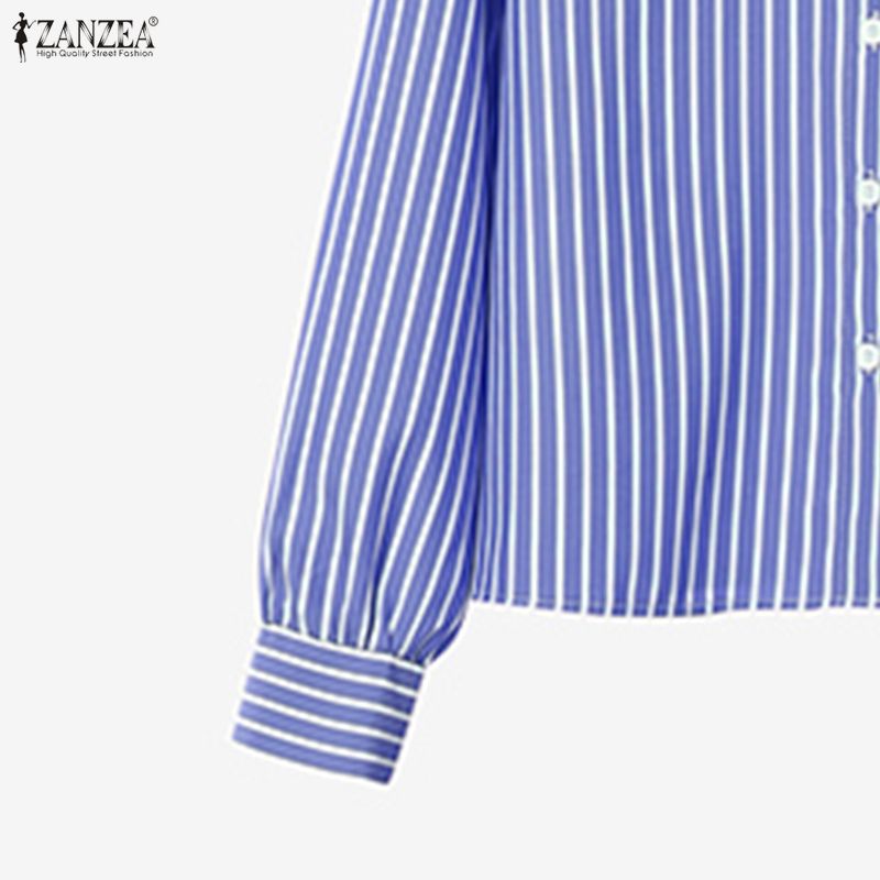 ZANZEA Women Casual Long Sleeve Blouse and Long Skirts Stripe Print Two Piece Suit Sets