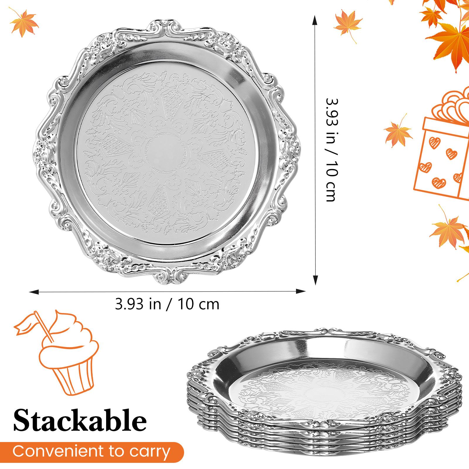 

6pcs Fruits Serving Plates Nuts Candy Snack Serving Dish Vintage Metal Trays 4 Inch Decorative Dishes For Birthday Wedding Party