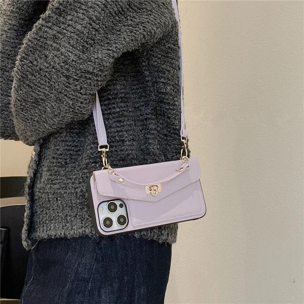 Kožená Luxusní Peněženka Crossbody Pouzdro na Telefon pro IPhone 16 15 14 Plus 11 12 13 Pro Max Přihrádka na Karty Držák Stojánek Dlouhý Lanyard Kryt