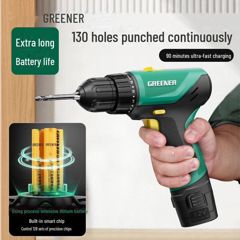 Green Forest Rechargeable Lithium Hand Drill - Multi-Function Electric Screwdriver for Household & Wall Drilling