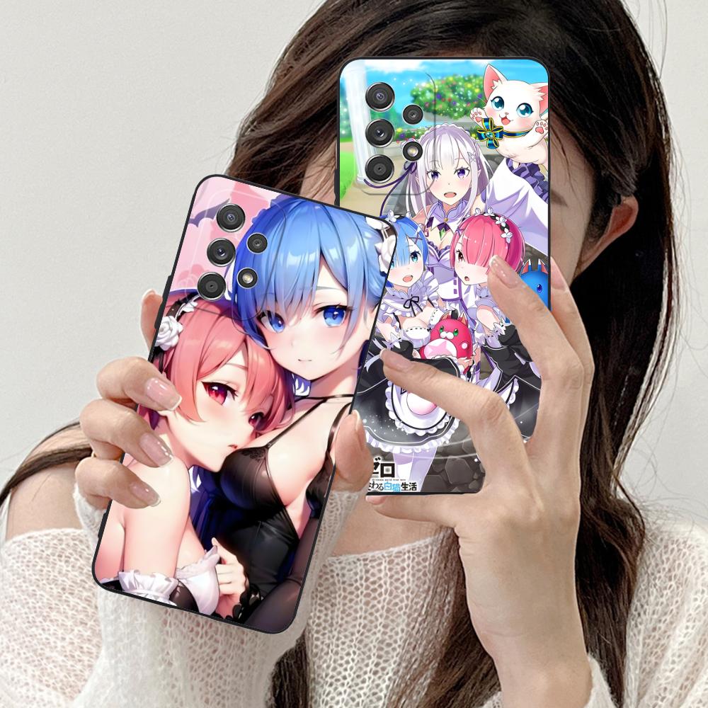 ReZero Rem Ram Matte TPU Mobile Phone Case for Samsung Galaxy M55 54 42 35 34 33 32 23 22 15 14 13 12 F55 5G Colorful Cover