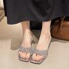 Fashion Block Heel Sequined High-heeled Sandals and Slippers 2025 Crystal Summer New Women's One-word Fashion Temperament Sandals