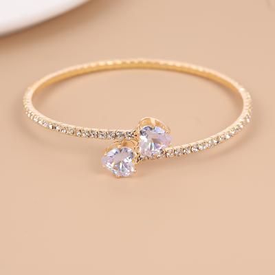 European and American Fashion Alloy Jewelry, 1 Single Row Peach Heart Rhinestone Pearl Bracelet, Women's Open Mouth Bracelet, One Piece