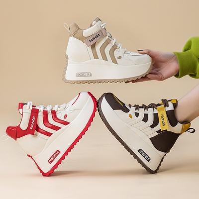 2 New Women's Shoes with Thick Soles To Increase the Height, Casual Little White Shoes, Women's High Sense of Versatility, Red
