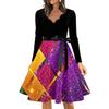Women's Casual Fashion V Neck Long Sleeve Printed Vintage Long Dress