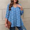 Women's Plus Size Fashion Printed Casual Pleated Round Neck Long Sleeve Top