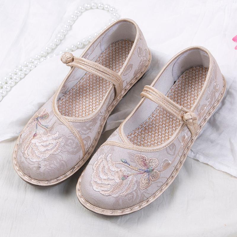 New spring cloth shoes women's fashion Hanfu flat-soled handmade embroidered shoes middle-aged mother soft-soled shoes