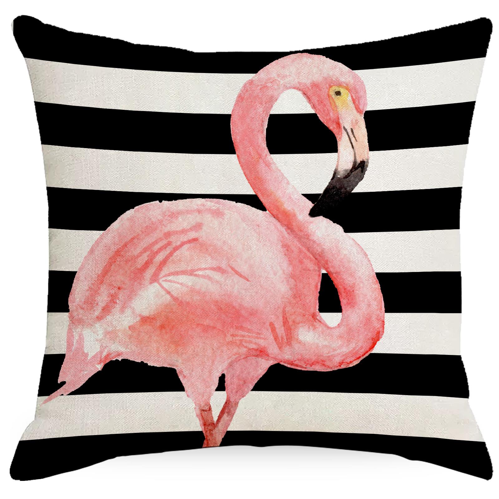 

New Summer Flamingo Printed Pillow Cover Striped Pineapple Green Plant Linen Home Pillow Cushion Premium Durable 45 * 45Cm without pillow core
