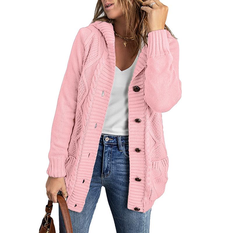 European American Winter Women's Solid Knit Cardigan: Casual Versatile Single-Breasted Multi-Button Warm Jacket