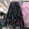 Reinforcement Nail Pearl Patchwork Printed Mesh Cake Dress Half Skirt for Girls New Hollow Out Long Dress