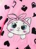 Fall and winter fashion girls' baby sets, cute cat + heart pattern hooded sweatshirt + pants, casual and simple, suitable for outdoor activities.