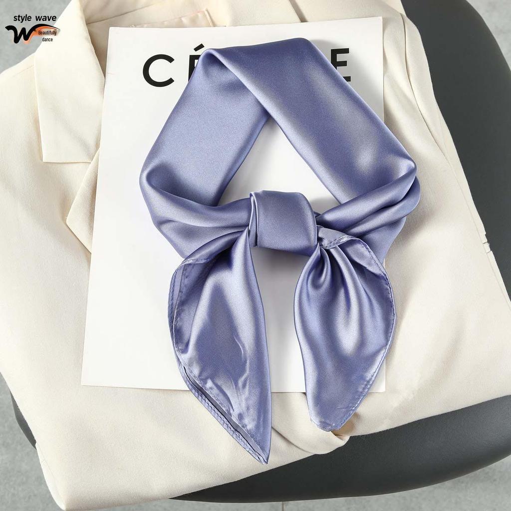 Monochromatic 70s-Style Faux Silk Scarf: Solid Color, Versatile, Sun Protection Headscarf for Women
