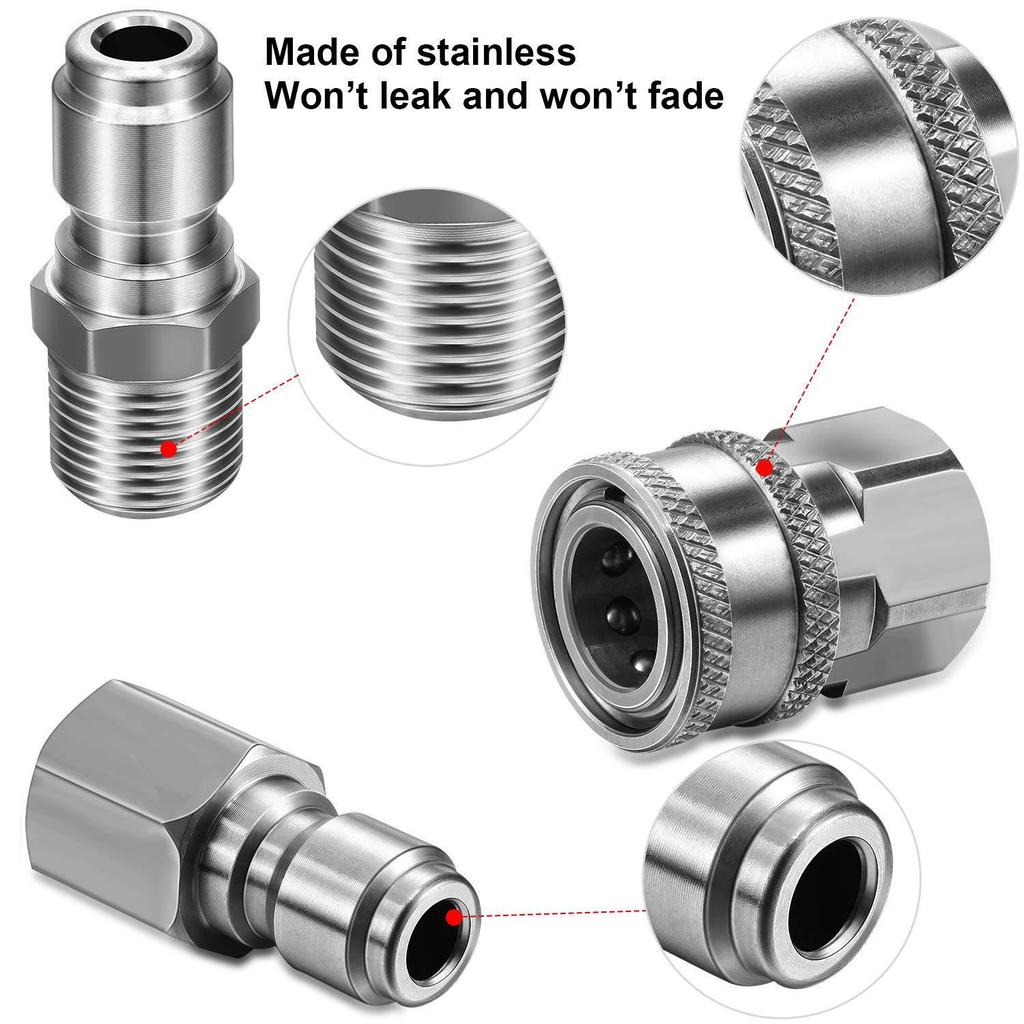 Stainless Steel Quick Connect Kit: NPT3/8 High-Pressure Washer Adapter with Male/Female Threads
