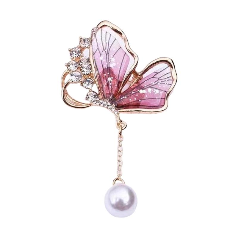 Elegant Butterfly Brooch With Pearls Designs Dripping Waterdrop Shape Alloy Materials for Women Fashion Accessory