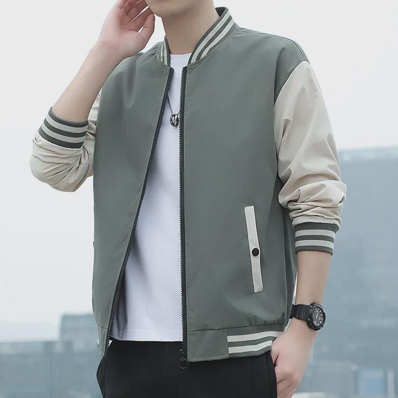 Men's Korean Style Spring/Autumn 2023 Trendy Solid Color Baseball Jacket