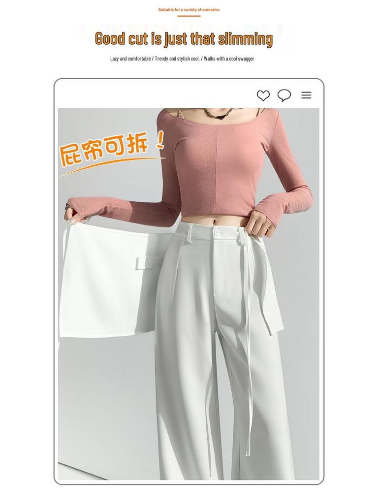Design-Forward High-Waisted Drapey Skirt Pants Suit - Slim-Fit Casual Wide-Leg, Spring/Summer 2026